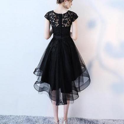 Modest Cap Sleeves Black Tulle Lace..