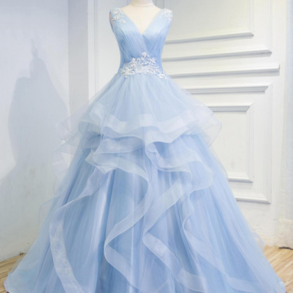 Elegant Baby Blue A-line Long Prom ..