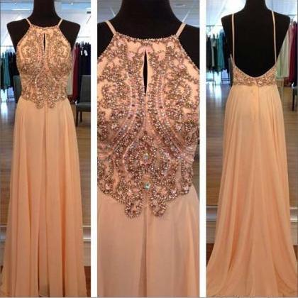 Light Peach Long Prom Dresses, Stra..