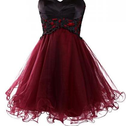 Charming Wine Red Tulle Short Lace ..