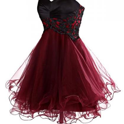 Charming Wine Red Tulle Short Lace ..