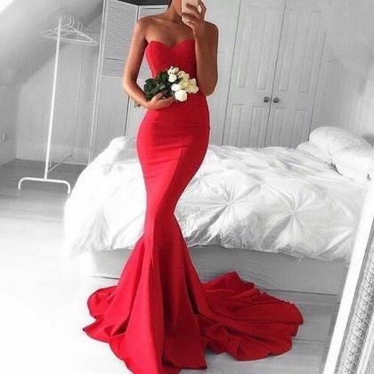 Charming Red Prom Dress, Satin Prom..