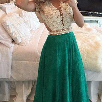 2016 Short Sleeves Lace Long Prom D..