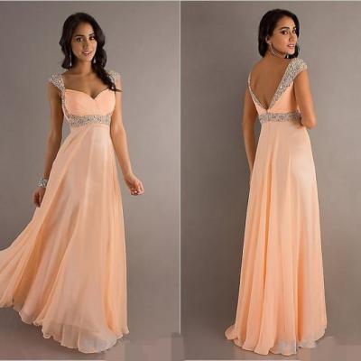 Charming Prom Dresses, Peach Evening Dress,Long Evening Dress Fashion Prom Dress 2016 Formal Bridesmaid Dresses Wedding Party Dresses