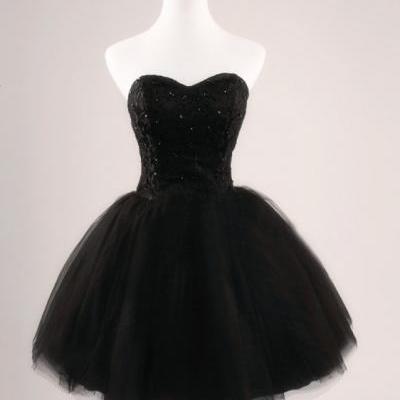 2015 Black Prom Dress Strapless Ball Gown Tulle Party Dress Short Celebrity dresses Evening dresses Homecoming Dresses Sexy Cocktail dresses
