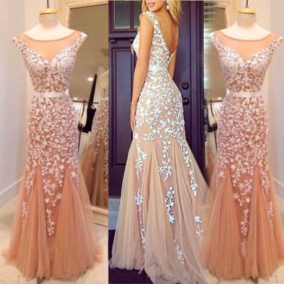 Custom Made Mermaid Round Neckline Floor Length Lace Prom Dresses, Lace Formal Dresses. Lace Evening Dresses