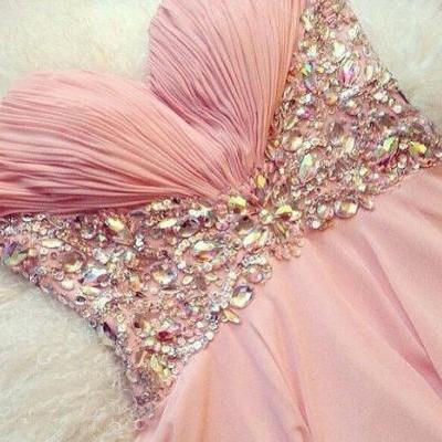 Pretty Pearl Pink Mini Chiffon Prom Dress with Beadings, Short Prom Dresses, Cocktail Dresses, Mini Cocktail dress, Dress for Prom, Party Dresses, Prom 2015