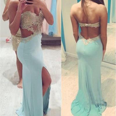 2015 The Charming blue prom dress, long prom dress, sexy prom dress, custom prom dress
