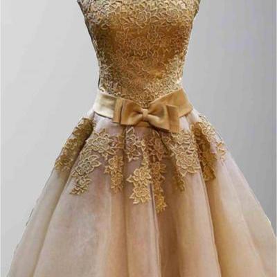 Custom Made Golden Vintage Princess High Neck Short Prom Dresses, Short Graduation Dresses, Cocktail Dresses
