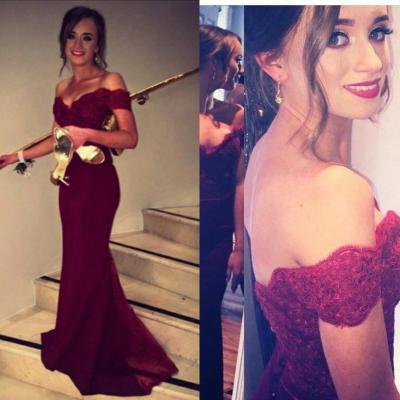  Prom Gown,Pretty Off Shoulder Chiffon Burgundy Prom Dresses With Lace, Evening Gowns, Formal Dresses, Burgundy Prom Dresses 2016