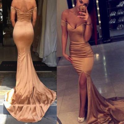 Sexy Prom Dress, Mermaid Prom dress, Off the Shoulder Prom Dress, Long Prom Dress, Champagne Prom Dress, Charming Evening Gowns