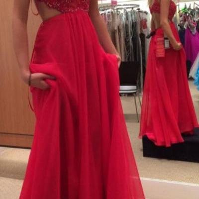 Spaghetti Strap Lace Bodice Red Chiffon Skirt Backless Prom Dress,Red Long Formal Gown, Backless Prom Dress, Sexy Backless Red Lace Long Prom Dresses 2016