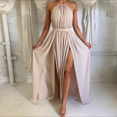 Sexy halter backless long prom dress evening dress, Simple A-Line Backless Prom Dress, Formal Dress