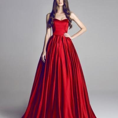 Charming Red Satin Prom Dresses, A-line Prom Dresses, Long Prom Dresses, Elegant Evening Dress, Ball Gowns