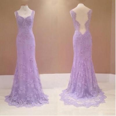Charming Lilac Prom Dresses, Lace Prom Dresses, Vintage Prom Gown,Mermaid Evening Gowns,Lace Party Dress,Lace Evening Dress,2016 Prom Dress