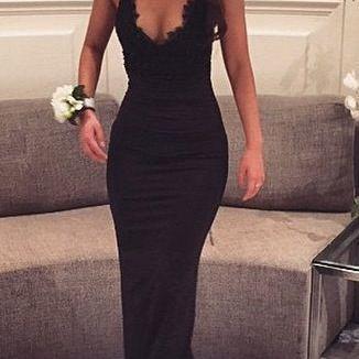 Sexy Black Lace Prom Dress, Sexy Evening Gown, Mermaid Prom Dresses For New Teens, Black Prom Dresses, V neck Prom Dress, Woman Evening Dress, Formal Dresses