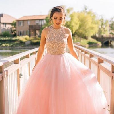 Pink Tulle Prom Dresses,Princess Prom Dress,Ball Gown Prom Gown,Pink Prom Gown,Elegant Evening Dress,Tulle Evening Gowns,2016 Party Gowns With Beadings