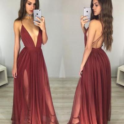 Red Prom Dress,Sexy V-neck Backless Long Prom Dresses,Simple Evening Dress 2016, Sexy Deep V Neck Prom Dress, Backless Long Sheath Party Dresses