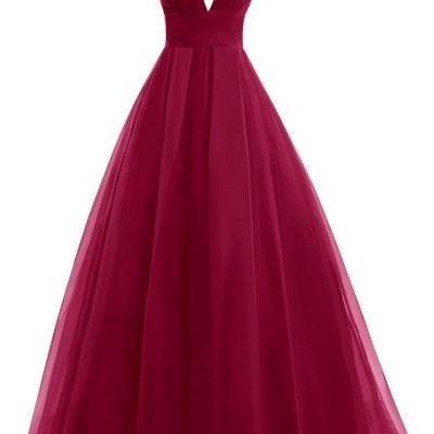 Plunge V Long A-Line Chiffon Evening Gown, Formal Gown, Prom Gown