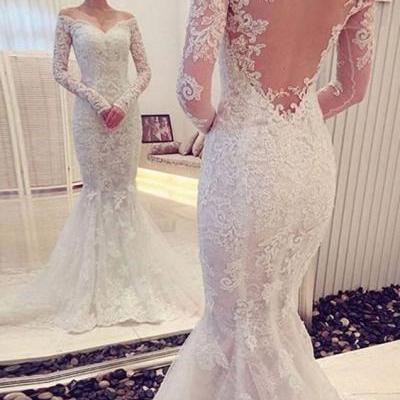 Charming Off The Shoulder Long Sleeves Lace Mermaid Wedding Dress, Mermaid Lace Wedding Dress, Lace Wedding Dress, Long Sleeves Wedding Dress, High Quality Wedding Gowns