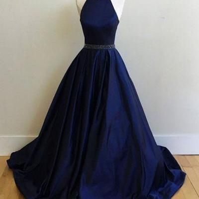 Charming Prom Dress,Sexy Prom Dress, Simple Halter Prom dress, Navy Blue Prom Dress, Ball Gowns