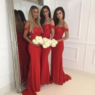 2017 Bridesmaid Dresses,Red Bridesmaid Dresses,Sexy Off Shoulder Bridesmaid Dresses,Mermaid Bridesmaid Dresses, Fashion Bridesmaid Dress, Red Prom Dress