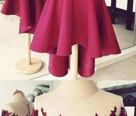 Cute High Low Short Burgundy Prom Dress With Bow Homecoming Dresses