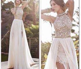 2019 Lace Applique Chiffon Prom  Dresses  Formal  Dresses  