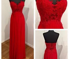 Long Formal Evening Dress,New Arrival Red Chiffon Prom Dress,Backless