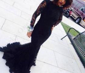 Beautiful Black Evening Gowns With Sleeves, Elegant Black Lace Prom ...