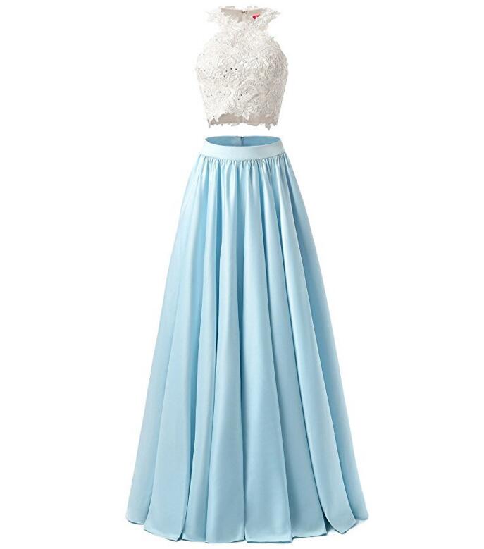 baby blue two piece prom dress