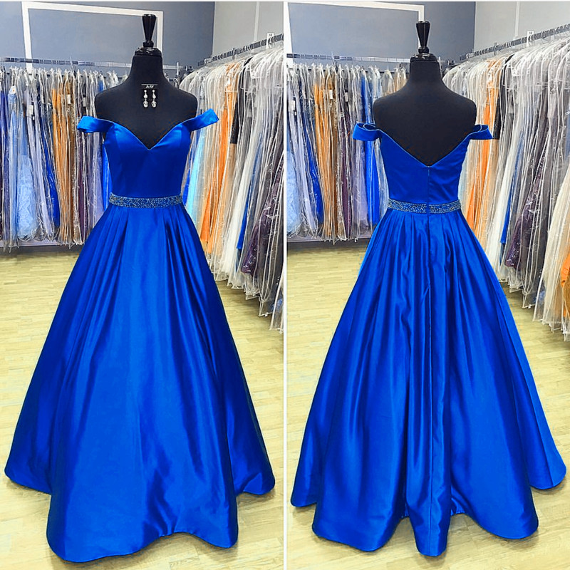 blue satin evening gown