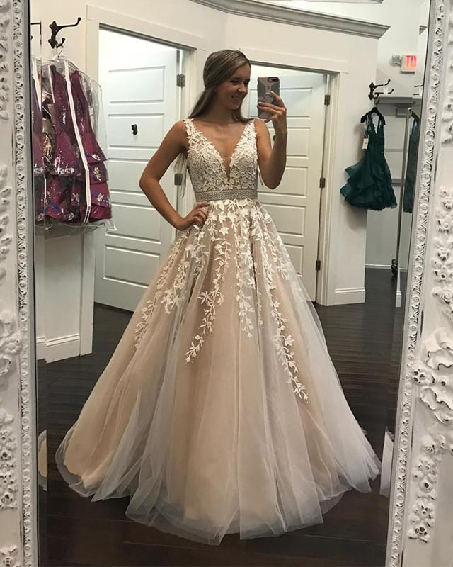 Charming Prom Dresses, Lace And Tulle Prom Gowns, Custom Made Prom