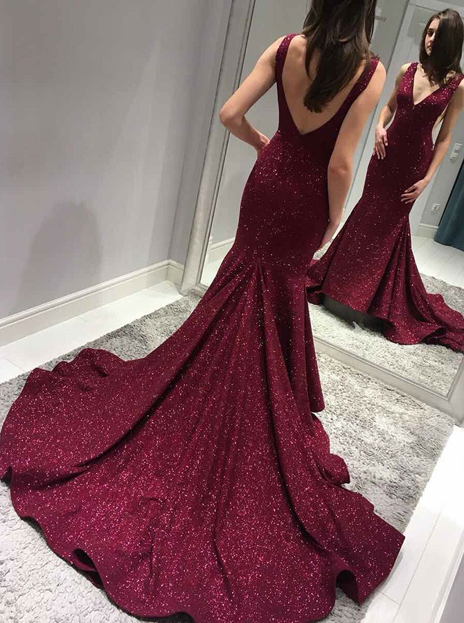 Mermaid V-Neck Prom Dress, Backless 