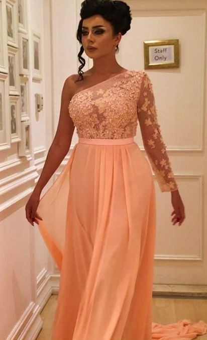 peach chiffon prom dress