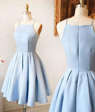 Simple Light Blue Satin Short Homecoming Dress Party Dress