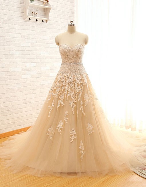Vintage Champagne Colored Wedding Dress