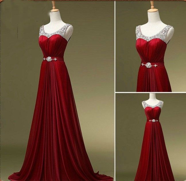 Luulla Custom Made A Line Dark Red Round Neck Long Prom Dresses, Bridesmaid Dresses, Formal Dresses, Evening Dresses, Dresses for Prom