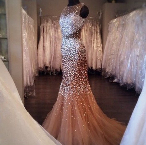 rhinestone mermaid prom dress