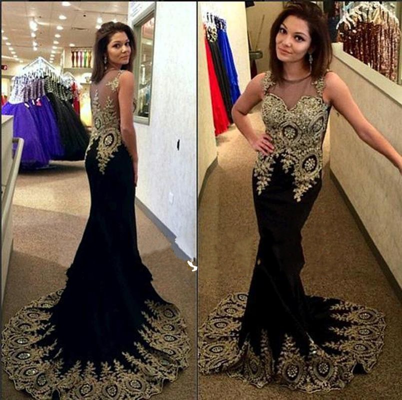 2015 Sheer Neck Black Red Formal Evening Prom Dresses Beads Real Image Embroidery Long Sleeve Occasion Wedding Party Gowns Arabic Plus Size