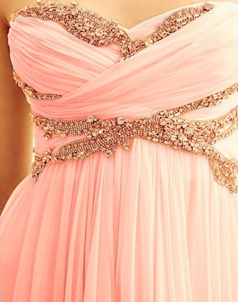 light pink and gold prom dresses