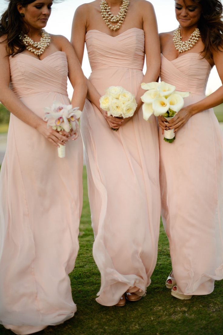 Floor Length Pearl Pink Bridesmaid Dresses