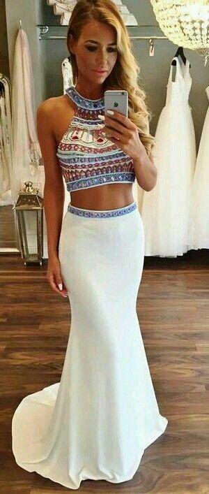 white prom dress 2 piece