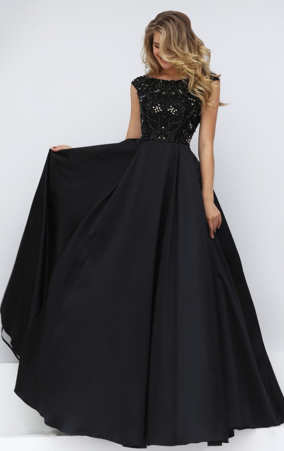 Sexy Black Prom Dress, Beading Prom Dress,2016 Prom Dress, Cap Sleeve Prom Dress, Long Evening 