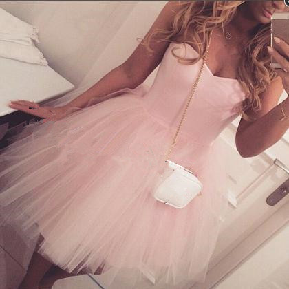Lovely Light Pink Tulle Short Homecoming Dresses,Cute Prom Dresses, Pink Graduation Dresses