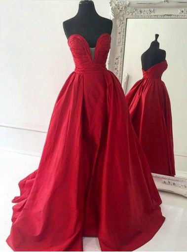 2016 Simple Red Prom Dress Satin Long Evening Gowns Formal Party Dresses For Teens Senior