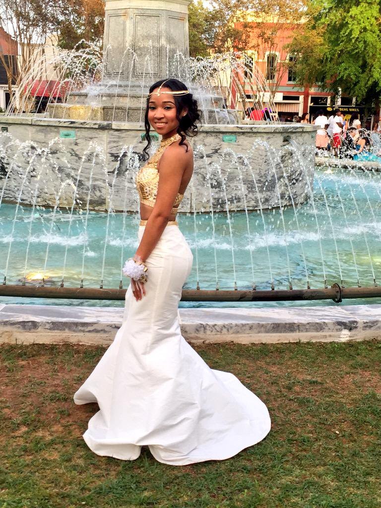 White and Gold Prom Dress