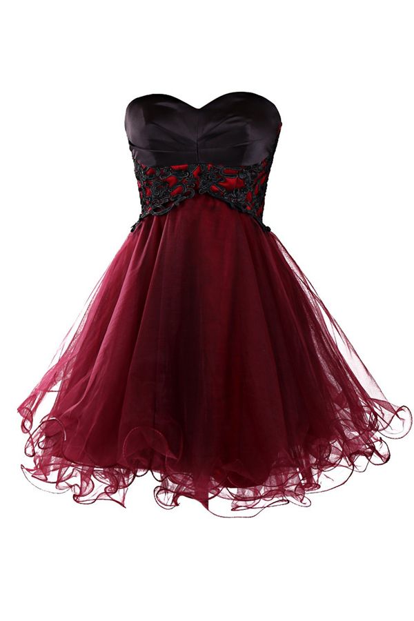 Charming Wine Red Tulle Short Lace Up Prom Gown 2016, MIni Prom Dresses, Burgundy Homecoming Dresses,Formal Wear