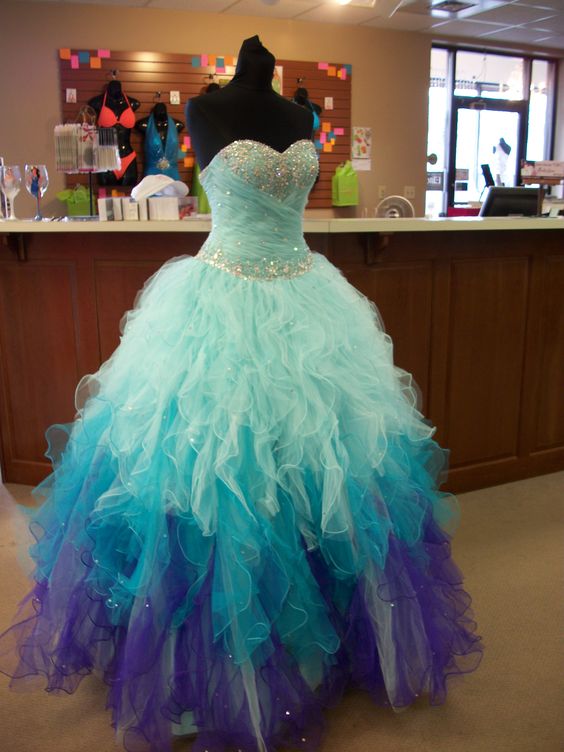 blue and pink quinceanera dresses