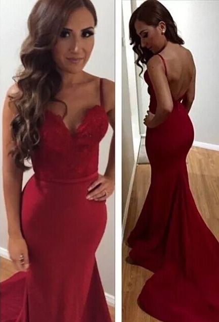 2016 Burgundy Long Mermaid Prom Dresses Spaghettis Straps Backless Sexy Evening Gowns On Luulla 5394